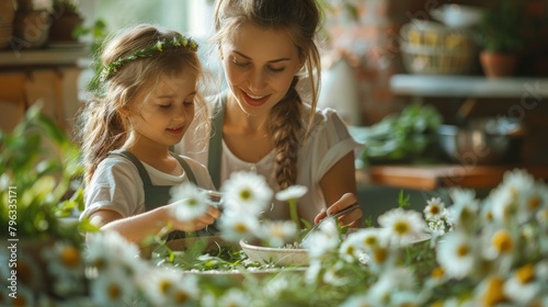 Mother and Daughter Enjoying Gardening Together. Mother's Day