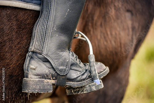 Close up of a dirty riding boot photo