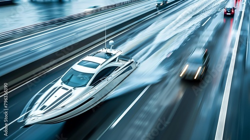 Boat in the highway with cars