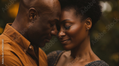 Beautiful african american couple in love embracing in the park