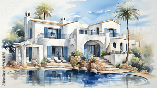 Mediterranean Minimalism house watercolor photo