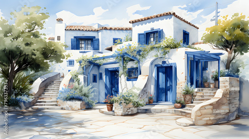 Mediterranean Minimalism house watercolor photo
