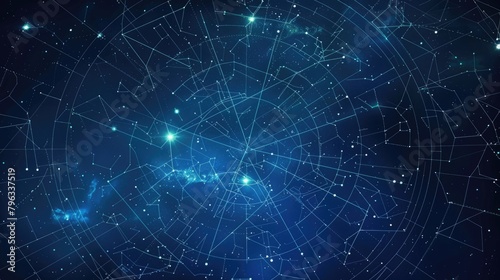 Zodiac signs and constellations in a cosmic sky. Astrology theme digital illustration with star map photo