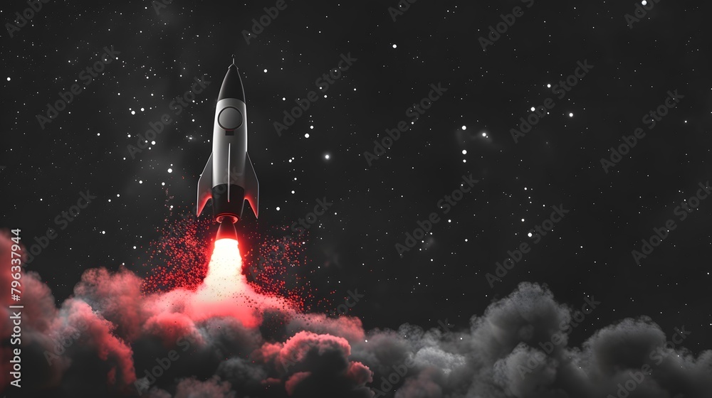 Obraz premium Space rocket takes off into space on a mission. Rocket concept taking off from the moon, starting to enter space to return to Earth.