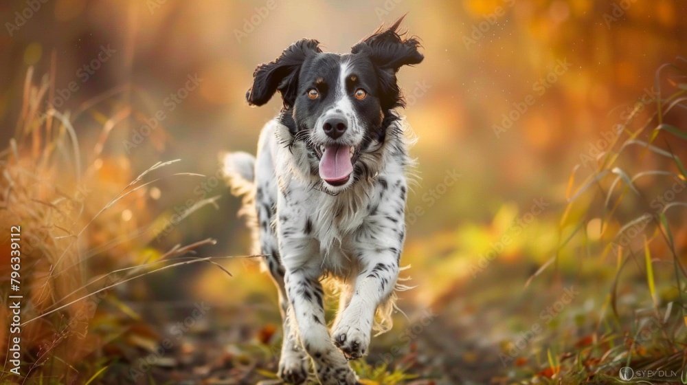 Energetic Stabyhoun Dog Frolicking in Fall