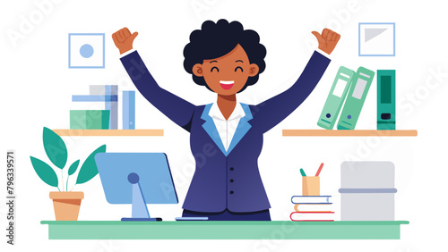 woman portrait business team success businesswoman office young high five student black african american celebrating happy education teamwork partnership cooperation support victory, simplistic flat