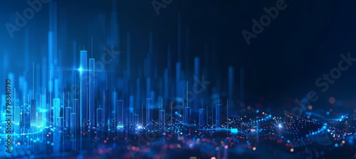 Digital chart business data. Finance economy market visualization. Generative AI technology. 