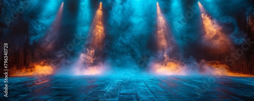Illuminated Stage with Mysterious Atmosphere - Copy Space Web Banner