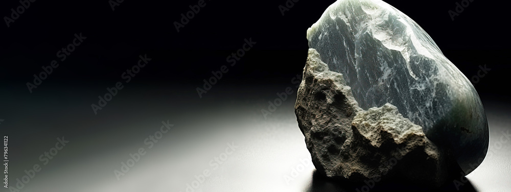 Gibbsite is rare precious natural stone on black background. AI generated. Header banner mockup with space.