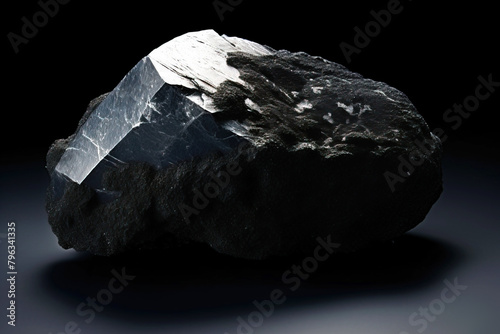 Hausmannite is rare precious natural stone on black background. AI generated. Header banner mockup with space. photo