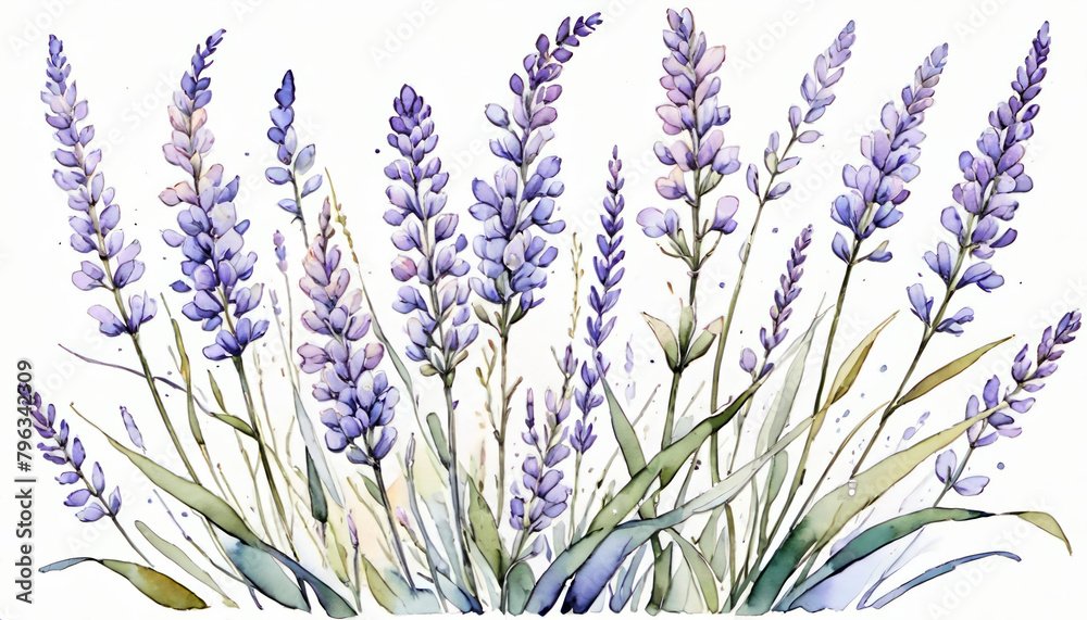 Elegant watercolor lavender flowers illustration, perfect for spring-themed designs, Mother's Day content, and wellness or aromatherapy concepts