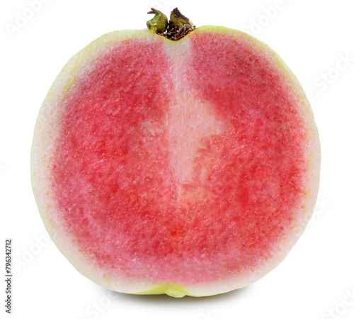 Fresh Red Guava fruit on white background. Sweet Guava fruit with leaf isolate on white with clippingpath.