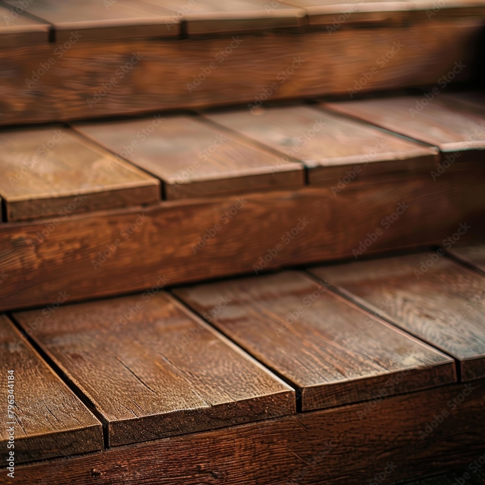 Close up view showcasing intricate details of a beautiful brown wooden staircase structure
