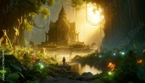Ancient Temple in Mystical Forest - Enchantment of Unexplored Lands Generative AI