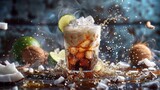 Iced sweet soda drink with non-dairy creamer. Dirty soda, diet coke, soda and cream, alcohol free mocktail, trendy cold summer cocktail. Generative ai