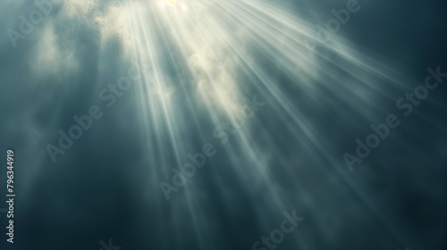 Sunlight beams filtering through water, serene underwater light rays photo
