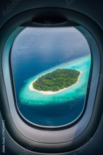 Island view from airplane window