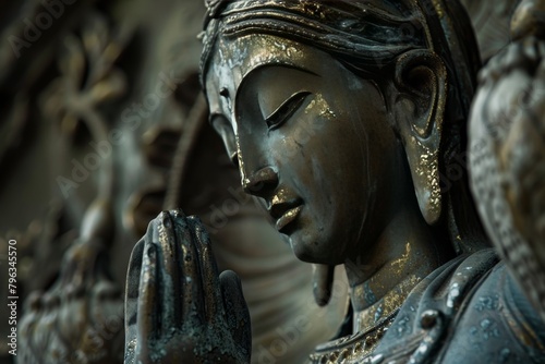 A statue of a woman with her hands together in a prayer pose