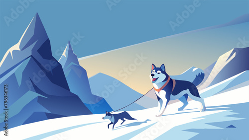 Up in the mountains a loyal husky bounds through the snow his human companion trailing behind on skis. As they reach the peak they collapse into