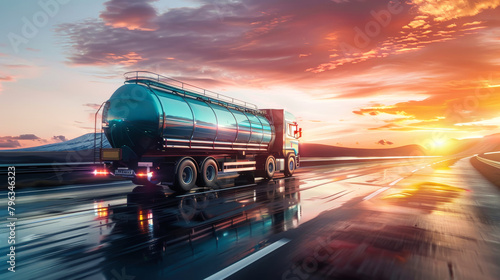 A large blue tanker truck thunders down the highway, transporting vital petroleum products to meet industrial demands