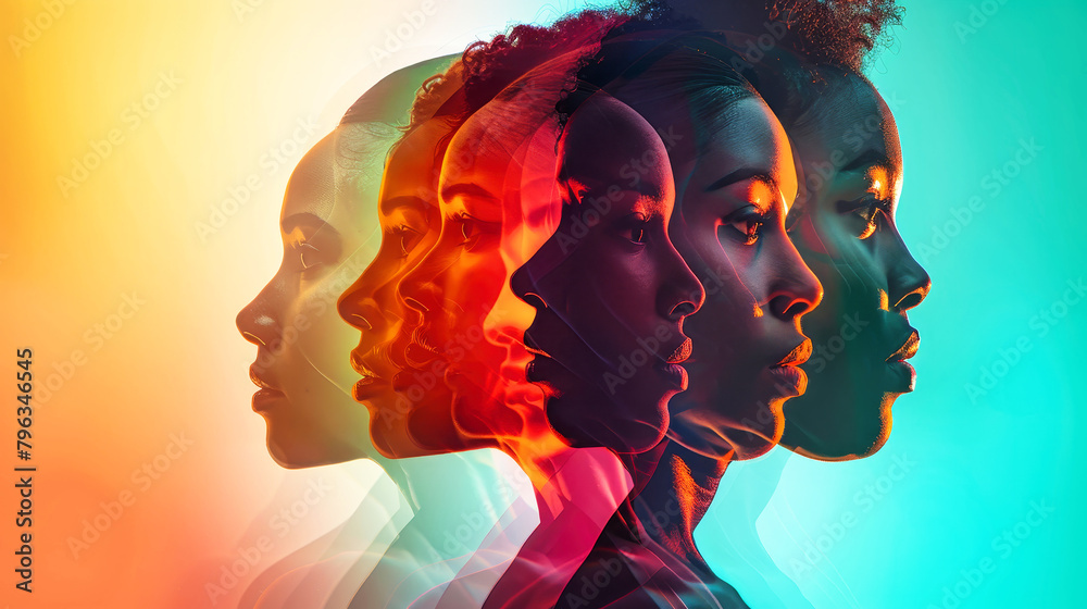 A multiracial group stands before a vivid, colorful background, showcasing unity and diversity