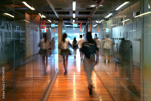 People hurrying to walk in office buildings