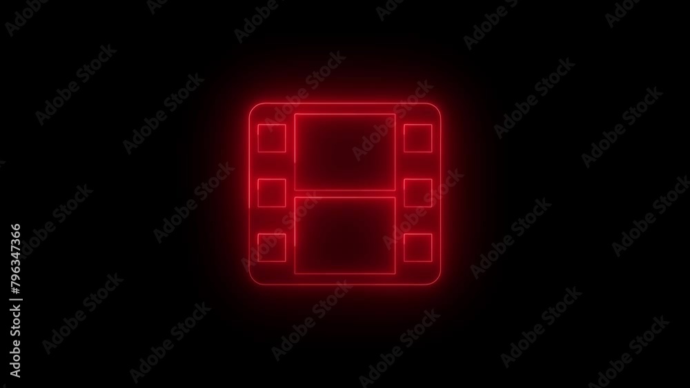 line Play Video icon isolated on black background. Film strip with play sign. 4K Video motion graphic animation line Play Video icon isolated on black background. Film strip with play sign. 4K Video motion graphic animation