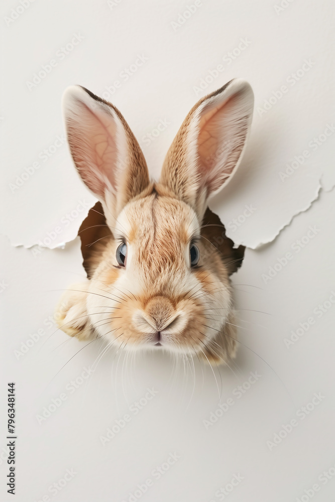 a rabbit  breaking through the paper generated by AI