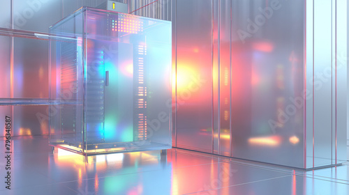 futuristic modern server room, concept of AI calculations and quantum computing