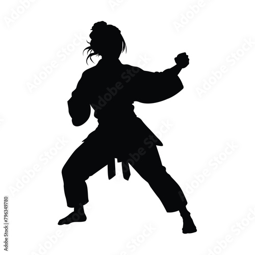 silhouette of a women  martial arts wearing kimono