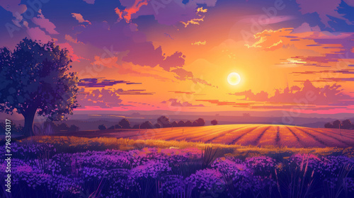 Stunning sunset panorama over vibrant summer fields