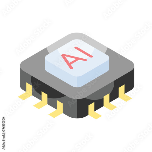 Download this isometric icon of ai processor, microprocessor vector