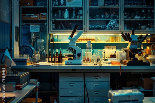 A lab with a microscope on a table
