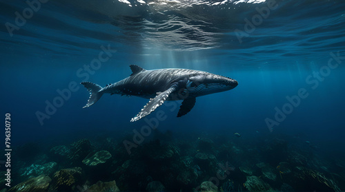 humpback whale swims under the surface of the water, Generative AI  © KING 