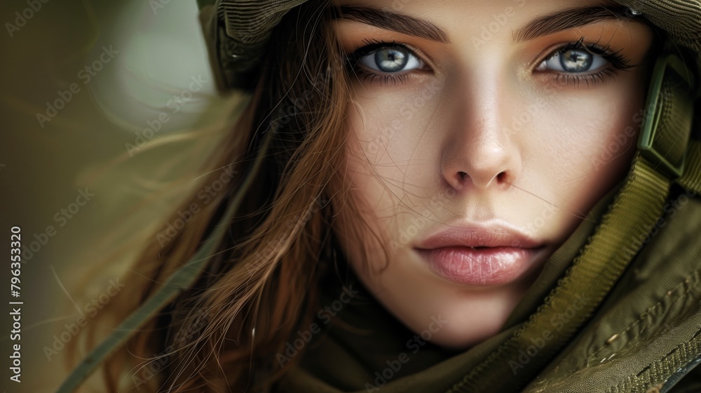 Close up portrait of beautiful young woman soldier Close up portrait of beautiful young woman soldier