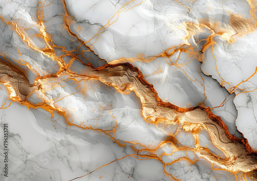 A closeup of white marble with orange veins, creating an intricate pattern on the surface. Created with Ai