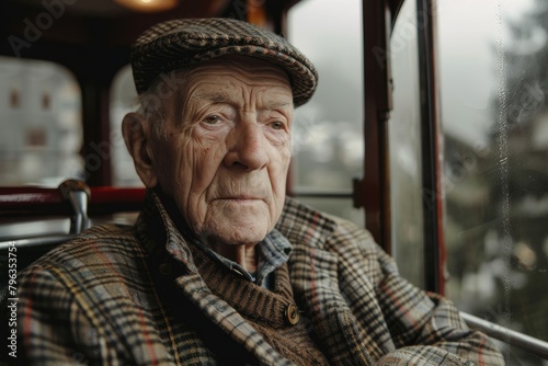 A senior man looks out the window thoughtfully, showcasing deep life experience and contemplation © ChaoticMind