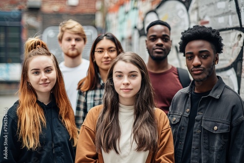 a team of people in their 20s in a random scene 