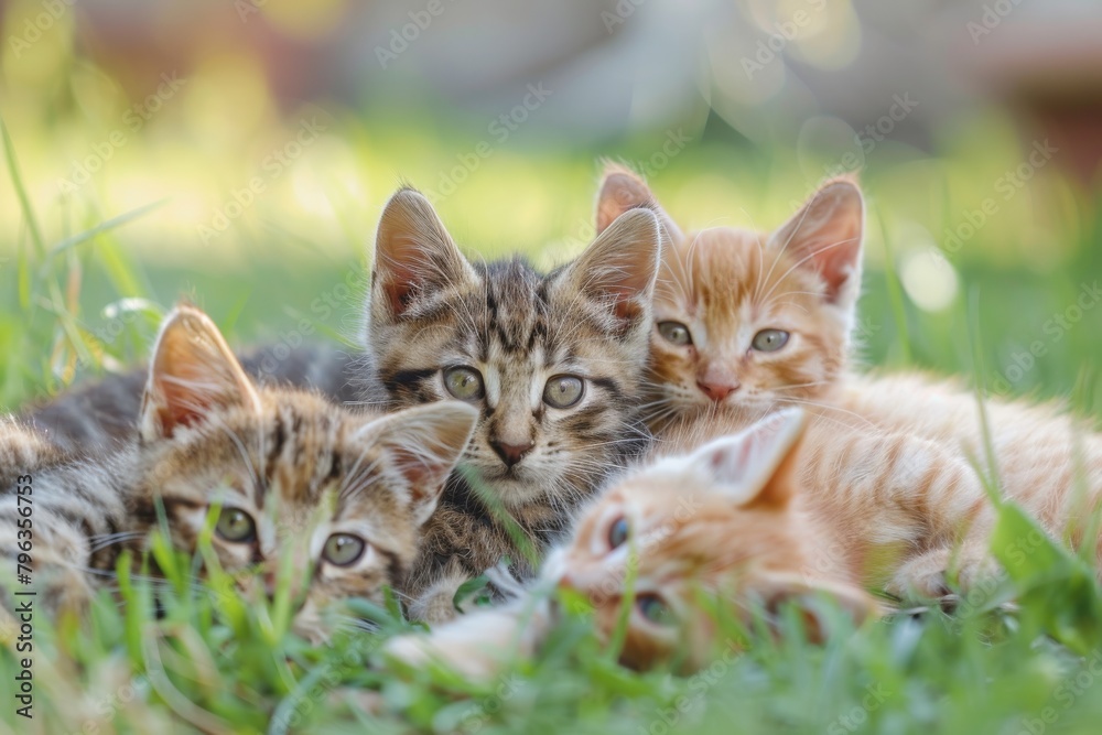 These kittens nestled in the greenery showcase their cuteness, curiosity, and camaraderie in a natural setting