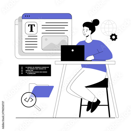 Web scraping concept. Technology for collecting data from web pages. Extracting content and data from websites in different formats. Vector illustration with line people for web design.