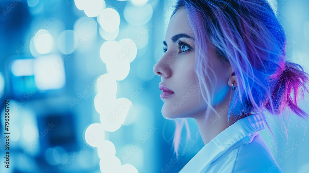 Woman scientist on a technological medical background. Bioinformatics and genomic research. Woman scientist on a technological medical background. Bioinformatics and genomic research.