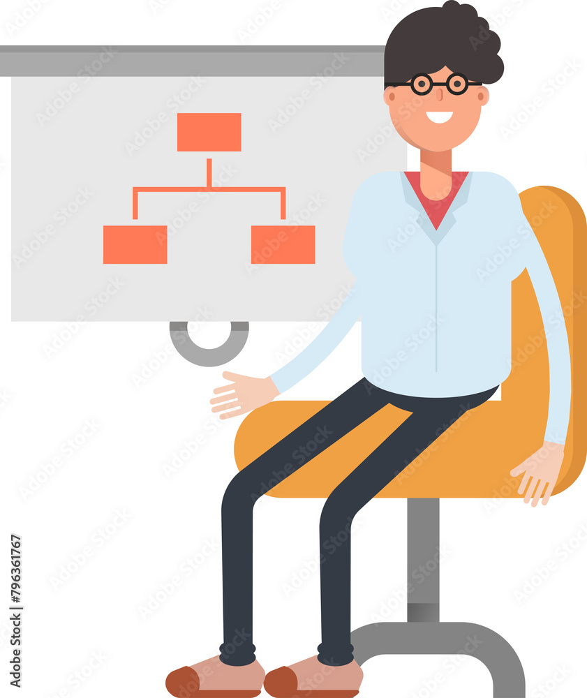 Nerd Boy Character Presenting Organization Chart
