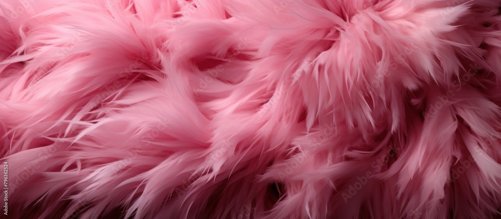 Pink fluffy fabric as a background. Close-up. Texture. Textured background of soft pink feathers