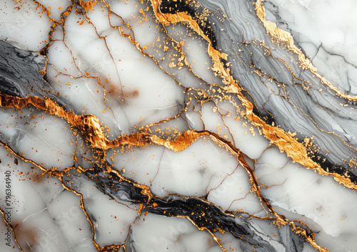 A close-up of marble with golden veins, showcasing the intricate patterns and textures that make it an iconic natural material for interior design. Created with Ai