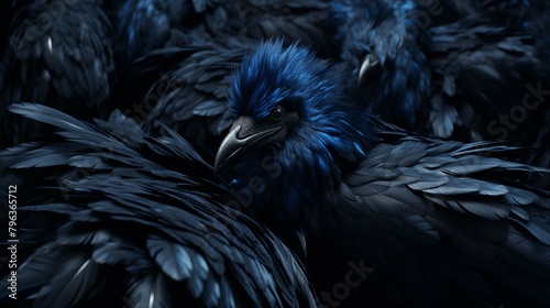 Raven with striking blue plumage against dark feathers ai generated closeup image