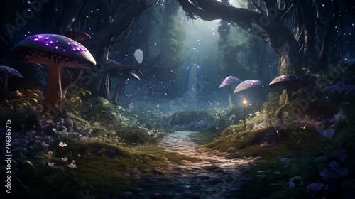 Mystical path leads through enchanted forest ai generated illustration