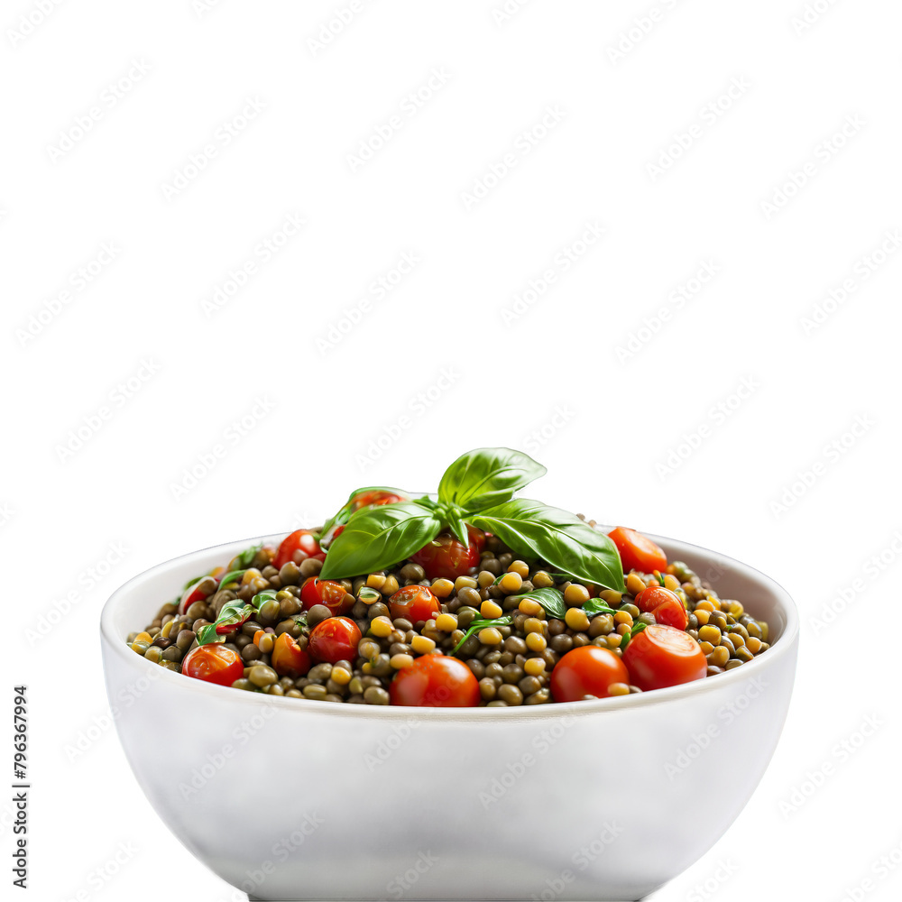 Lentil and tomato salad with cooked lentils cherry tomatoes and fresh basil tossed in a Lentil and tomato salad with cooked lentils cherry tomatoes and fresh basil tossed in a