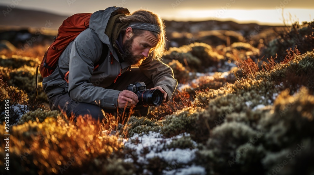 a man with a camera in a field a man with a camera in a field