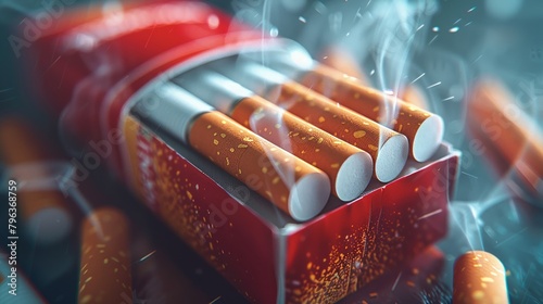 Open pack of cigarettes with selective focus emphasizes health risks