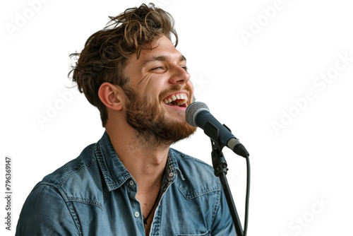 Serene Smiles with Man and Microphone On Transparent Background.